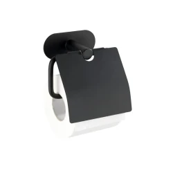 Wenko Orea Turbo-Loc Toilet Paper Holder with Cover - Stainless Steel - Black Matt (No Drilling)