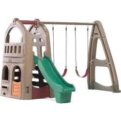 Step2 Naturally Playful® Playhouse Climber & Swing Extension (754300) – All-in-One Outdoor Activity Center | 2-Level Clubhouse, Slide & Double Swing Set