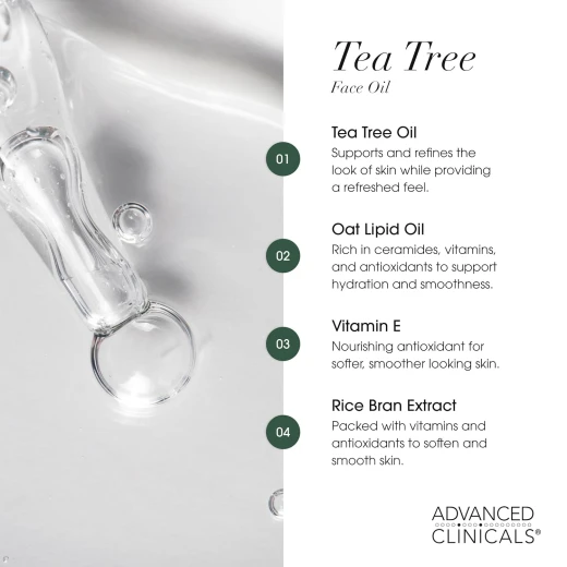 Advanced Clinicals Tea Tree Oil For Skin Facial Serum | Tea Tree Serum For Face With Vitamin E + Botanicals To Help Improve Appearance Of Large Pores & Skintone For Smoother Looking Skin, 53 ml - Advanced clinicals - Image 4
