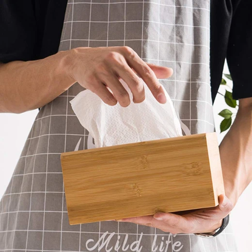 علبة مناديل، علبة مناشف معلقة، علبة مناشف مستحضرات تجميل من الخيزران، علبة مناشف معلقة، علبة مناشف للمناديل، علبة مناديل من الخيزران، موزع مناشف ورقية بقاعدة قابلة للإزالة   12×24 سم - متجر وتين - Image 3