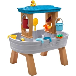 طاولة ألعاب الماء Step2 Rain Showers Splash Tub باللون الرمادي، تجربة لعب مائية خارجية ممتعة للأطفال الصغار، تصميم تفاعلي يحفز الاستكشاف والخيال ويناسب الحدائق والساحات الخارجية