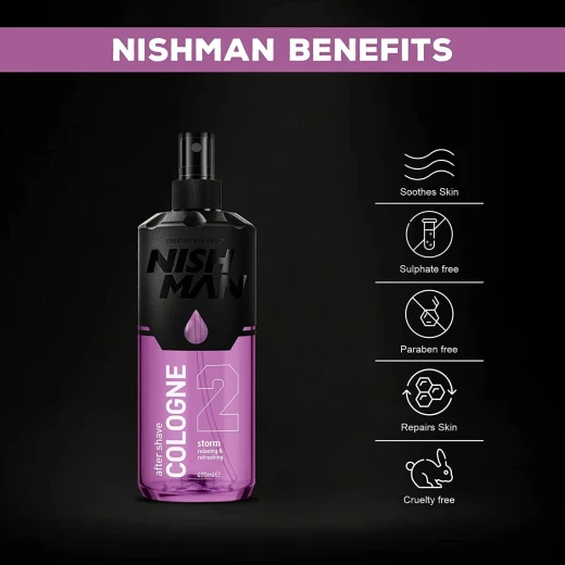 NISHMAN 02 After Shave Cologne Storm 200ml, 70% Alcohol, Antibacterial, Refreshing Face Care - Nishman - Image 3