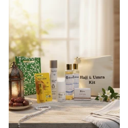 Fragrance-Free Hajj & Umrah Essential Kit | Ihram-Friendly Hygiene Set with EZderm, Beesline, and Portable Prayer Mat