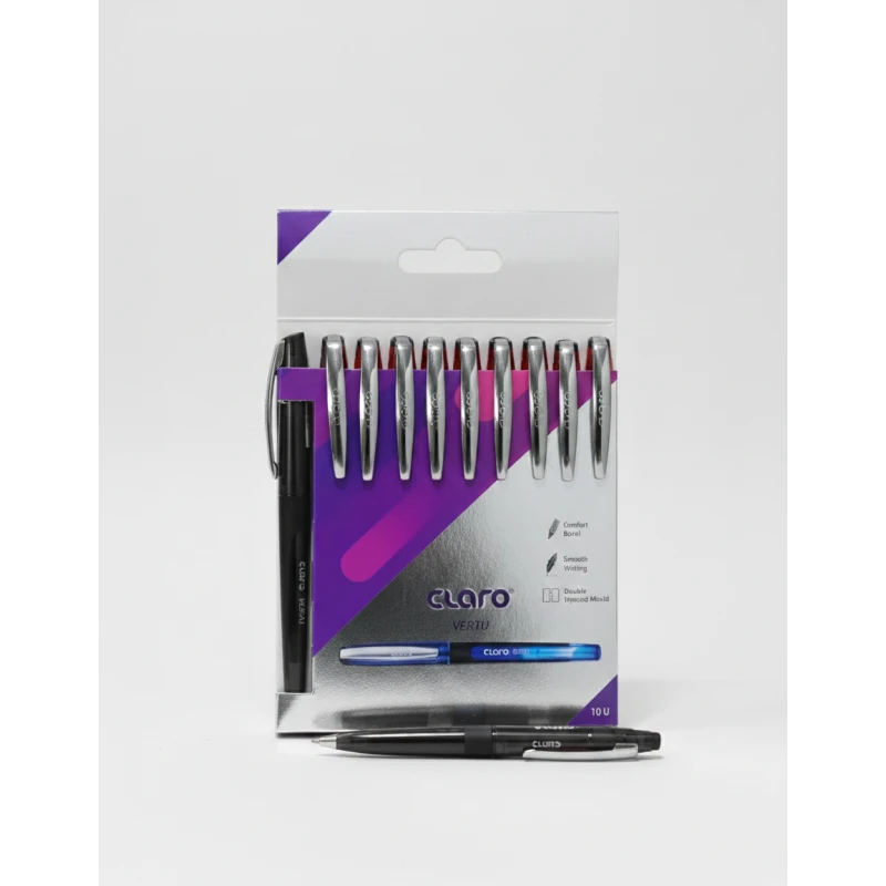 Claro Point Ball Pens 0.7mm Black Ink for School and Office, Pack of 10 - Claro