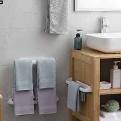 Wall Mounted Towel Holder Bathroom Shelf Rack Storage Organizer Grey 2024 Design Includes 3 Hooks Holds Multiple Towel Easy Installation Modern Home Decor 665 x 60 x 70 mm.