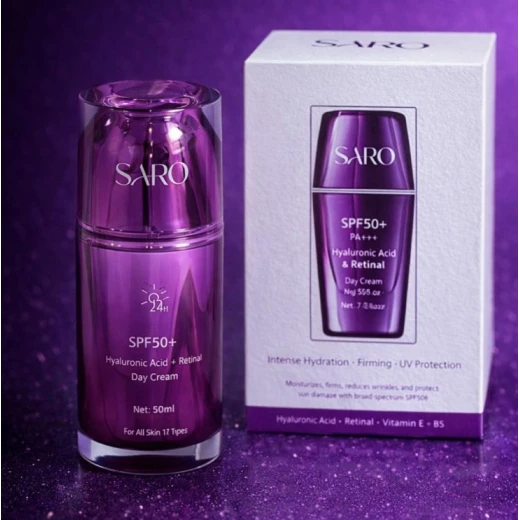 SARO Day Cream with Hyaluronic Acid, Retinol, SPF50+ for All Skin Types