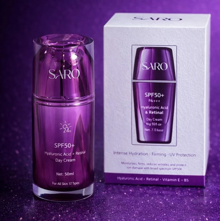SARO Day Cream with Hyaluronic Acid, Retinol, SPF50+ for All Skin Types - Saro Cosmetics