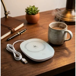 Electric Mug Warmer Set, White, 55°C Constant Temperature, Ceramic Coffee Cup