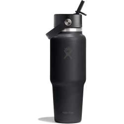 Hydro Flask Wide Flex Straw Travel Bottle 32 oz Black Stainless Steel Insulated Water Bottle