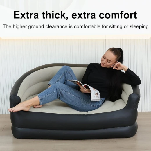 كنبة هوائية مزدوجة قابلة للنفخ بحجم Double Size بتصميم مريح وعصري – أريكة هوائية سميكة مقاومة للاهتراء مع نظام ثبات مانع للانقلاب مناسبة للمنزل والرحلا - مايا - Image 4