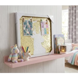 Interactive unicorn decorative plaque with gold sequins, 43.5 cm, modern wall frame with clips for hanging photos and memories for girls' and teens' rooms - a stylish and trendy design that can be changed with a touch of a hand