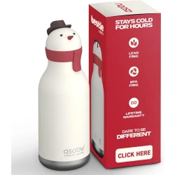 Asobu Bestie Kids Insulated Water Bottle, SNOWMAN, 16 Ounce with Straw