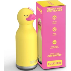 Asobu Bestie Duck Kids Water Bottle, Insulated Stainless Steel, Leak-Proof, with Straw, 16oz