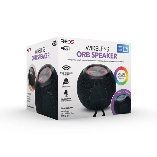 مكبر صوت Orb اللاسلكي المحمول لون برتقالي، أضواء LED متغيرة الألوان مكبر صوت Orb اللاسلكي المحمول لون برتقالي، أضواء LED متغيرة الألوان