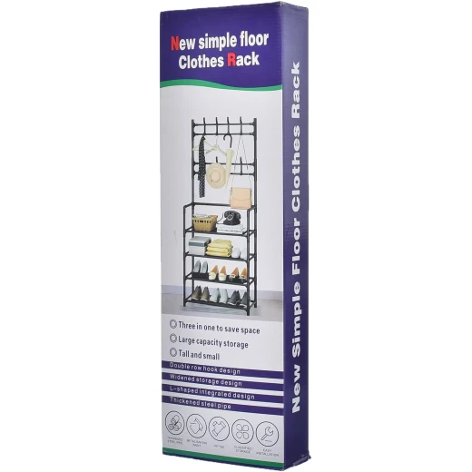 Modern Home Entryway Metal Coat Rack with Shoe Rack 4 Tier Black Organizer for Entryway Hallway with 10 Hooks and Storage Shelf, Sturdy Design - Lolo shop home - Image 2