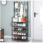 Modern Home Entryway Metal Coat Rack with Shoe Rack 4 Tier Black Organizer for Entryway Hallway with 10 Hooks and Storage Shelf, Sturdy Design - Lolo shop home