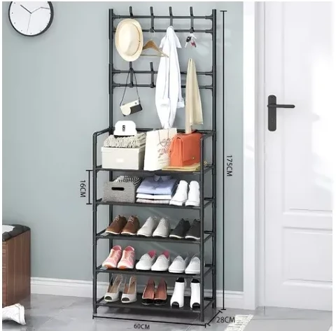 Modern Home Entryway Metal Coat Rack with Shoe Rack 4 Tier Black Organizer for Entryway Hallway with 10 Hooks and Storage Shelf, Sturdy Design - Lolo shop home - Image 4