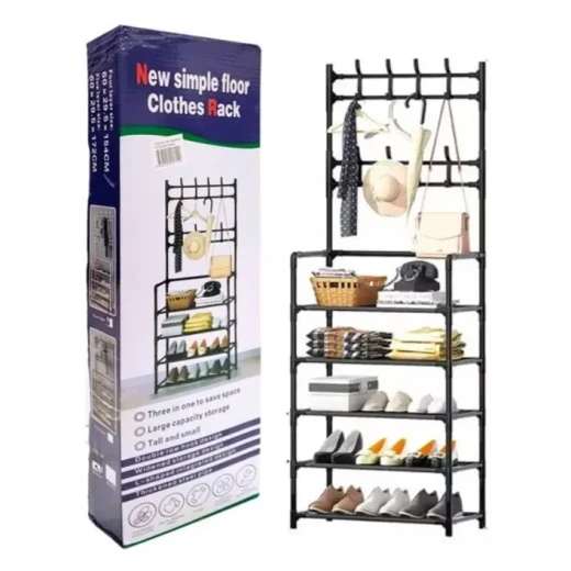 Modern Home Entryway Metal Coat Rack with Shoe Rack 4 Tier Black Organizer for Entryway Hallway with 10 Hooks and Storage Shelf, Sturdy Design - Lolo shop home - Image 5
