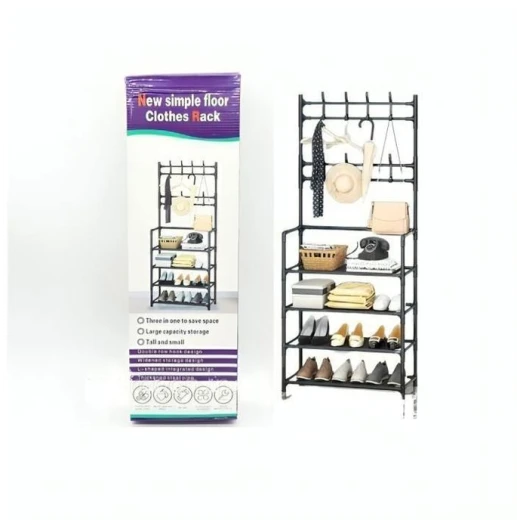 Modern Home Entryway Metal Coat Rack with Shoe Rack 4 Tier Black Organizer for Entryway Hallway with 10 Hooks and Storage Shelf, Sturdy Design - Lolo shop home - Image 6