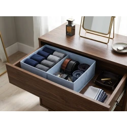 Practical storage organizer for small to medium-sized items – with a double compartment and bottom zipper – sky blue color – for organizing closets and drawers – size 36 x 23 cm
