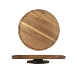Table Craft Round Lazy Susan Wooden Board 45cm Brown Serving Tray