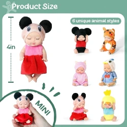 Realistic Mini Baby Dolls with Animal Clothes – 11cm PVC Kids Toy Figures, Cute and Fun Design for Imaginative Play, Perfect Gift for Children, Durable Toy for Everyday Kids Play.