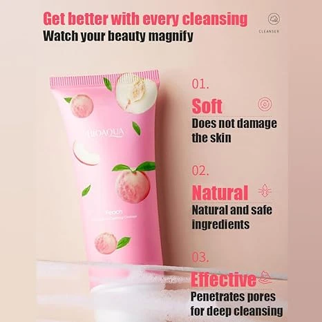 BIOAQUA Peach Extract Amino Acid Face Wash 100g – Deep Cleansing Facial Cleanser, Removes Dirt and Excess Oil, Helps Keep Skin Soft, Fresh, and Hydrated, Suitable for All Skin Types for Daily Use. - Bioaqua - Image 7