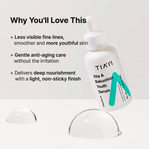 TIA'M Vita A Bakuchiol Youth Serum 1.35 fl oz Anti Aging for Wrinkles & Dark Spots - Image 5
