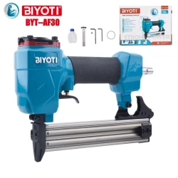 BIYOTI BYT-F30 Air Brad Nailer 10-30mm delivers precise pneumatic nailing for woodworking and furniture upholstery. Lightweight, durable design, ideal for carpentry, DIY projects, and professional use.