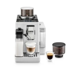 DeLonghi Rivelia EXAM440.55.W Automatic Coffee Machine – Bean-to-Cup System, Bean Switch Technology, Built-in Grinder, 3.5” Touch Colour Display, 16 One-Touch Drinks, LatteCrema Hot Milk System, Elegant Arctic White Design