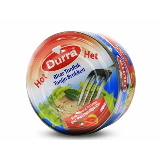 Durra Tuna Chunk Hot in Vegetable Oil, Delicious and Ready to Eat, Perfect for Sandwiches and Salads, Convenient 112g Can for a Quick Meal or Snack, High Quality Seafood