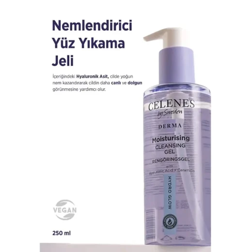 Celenes Hydrating Face Wash Gel with Hyaluronic Acid 250ml, Cleanser for Dry and Sensitive Skin