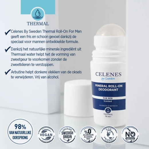 Celenes by Sweden Mineral Roll On Deodorant for Men 75ml, Aluminum Free, Long Lasting - Celenes - Image 2
