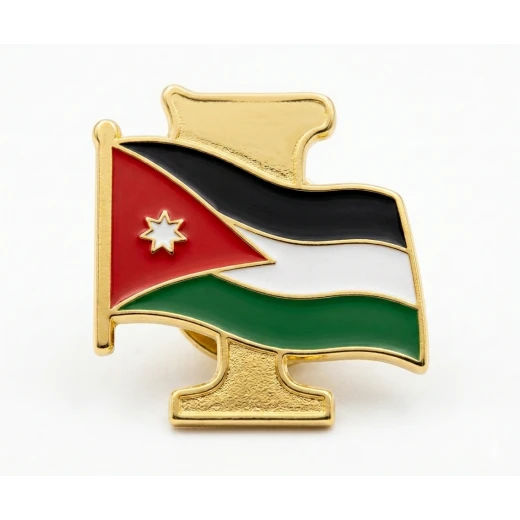 Gold-plated Jordanian flag brooch pin featuring the Hashemite Kingdom design - a luxurious patriotic favor set for official occasions and celebrations - high-quality metal brooches plated in a lustrous gold finish - perfect for gifts Gold-plated Jordanian flag brooch pin featuring the Hashemite Kingdom design - a luxurious patriotic favor set for official occasions and celebrations - high-quality metal brooches plated in a lustrous gold finish - perfect for gifts