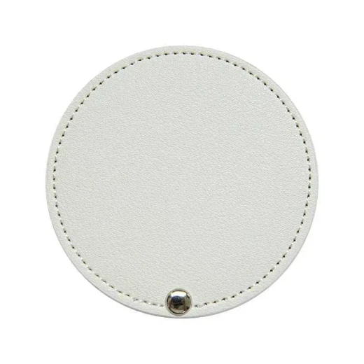 Minimalist Round Leather Pocket Mirror with Protective Case 8cm Diameter in White Perfect for Travel, Makeup, and Everyday Use Features a Stylish Design and Durable Construction - Lolo Shop - Image 3