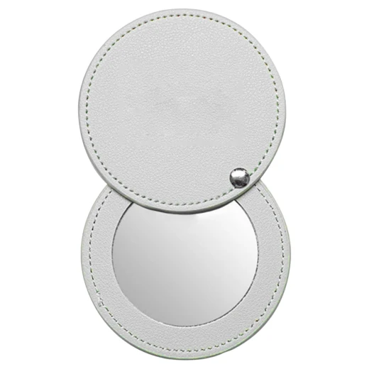 Minimalist Round Leather Pocket Mirror with Protective Case 8cm Diameter in White Perfect for Travel, Makeup, and Everyday Use Features a Stylish Design and Durable Construction Minimalist Round Leather Pocket Mirror with Protective Case 8cm Diameter in White Perfect for Travel, Makeup, and Everyday Use Features a Stylish Design and Durable Construction