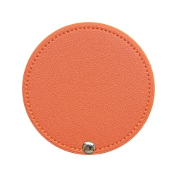 Minimalist Round Leather Pocket Mirror with Protective Case 8cm Diameter in Hazel Perfect for Travel, Makeup, and Everyday Use. Features a Stylish Design and Durable Construction