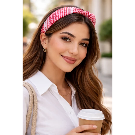 طوق شعر بنقشة الشماغ الكلاسيكية – إكسسوار أنيق يجمع بين الأصالة والمعاصرة لإطلالة مميزة في العمل والجامعة والمناسبات - اكسسوارات لولو شوب - Image 3