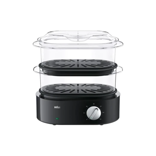 قدر بخار براون Identity Collection FS 5100 باللون الأسود، مؤقت سهل الاستخدام، 3 طبقات للطهي بالبخار، تصميم عملي لتحضير طعام صحي وشهي مع الحفاظ على العناصر الغذائية
