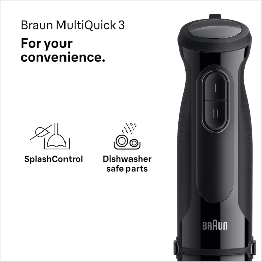 خلاط يدوي براون MQ30201MBK من سلسلة MultiQuick 3، تصميم عملي بقوة عالية مع سرعات مزدوجة وتقنية SplashControl لمنع التناثر، مثالي لتحضير الشوربات والصلصات والمهروس بسهولة وسرعة في المطبخ - براون - Image 5