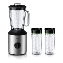 Braun PowerBlend 3 Jug Blender 1.5L Stainless Steel Silver 800W, powerful kitchen blender for smoothies, juices and soups, durable design with efficient blending performance for smooth and fast daily use