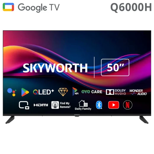 Skyworth 50 Inch Smart 4K QLED TV 50Q6000H, Quantum Dot technology, Ultra HD display with vivid colors and sharp detail, smart TV features for streaming apps, sleek design and cinematic home viewing experience Skyworth 50 Inch Smart 4K QLED TV 50Q6000H, Quantum Dot technology, Ultra HD display with vivid colors and sharp detail, smart TV features for streaming apps, sleek design and cinematic home viewing experience