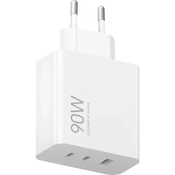 شاحن شاومي 90 واط هايبر تشارج 3 منافذ EU موديل شحن سريع USB-C وUSB-A متعدد الأجهزة توزيع ذكي للطاقة متوافق مع الهواتف واللابتوب