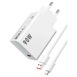 Xiaomi 90W HyperCharge Combo Ultra Fast Wall Charger with USB-C Cable High-Speed 90W Charging Adapter for Smartphones and Tablets, White