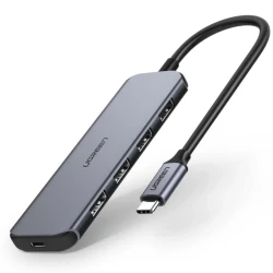 Ugreen USB C Hub 4 Port USB 3.2 Gen 1 Gray Adapter Multiport with 5Gbps Data Transfer for MacBook Pro Air and Other USB C Laptops Supports Power Delivery