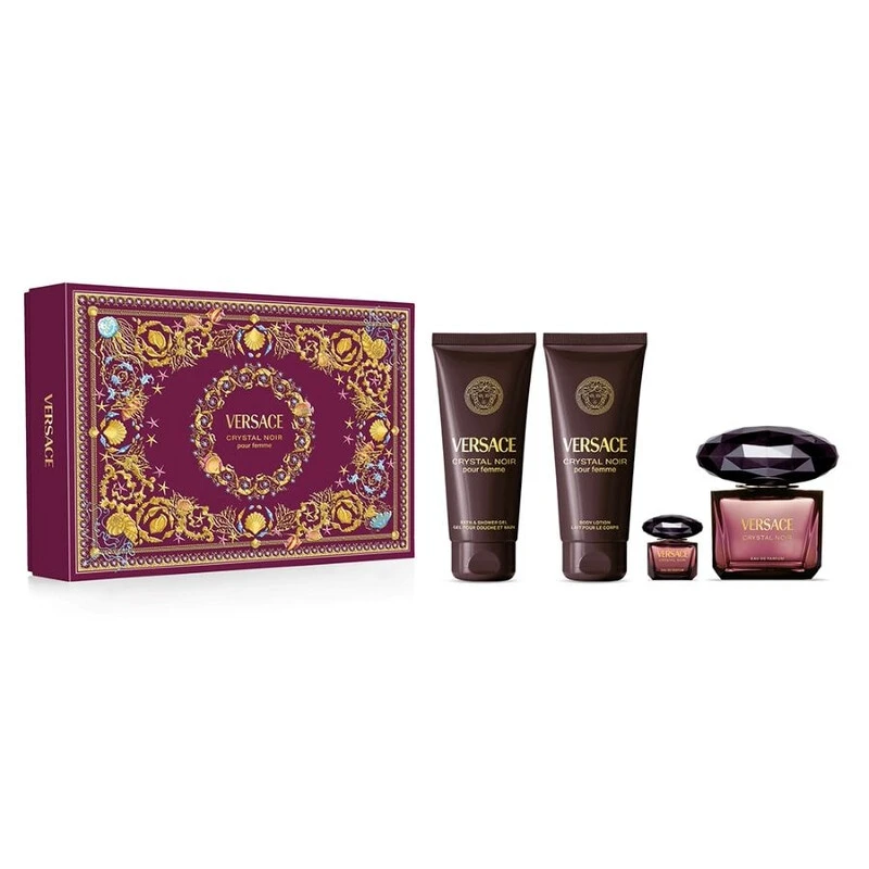 Versace Crystal Noir Women’s 4-Piece Gift Set Eau de Parfum – Luxury Women’s Fragrance Gift Set with Body Lotion and Shower Gel, Elegant Oriental Floral Scent, Long-Lasting Perfume Perfect for Special Occasions and Gifting - Versace