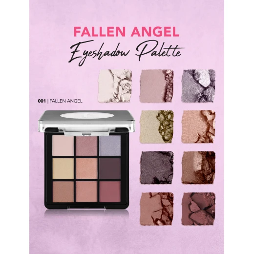 فلورمار Follow Your Heart باليت ظلال عيون رقم 001 Fallen Angel – تتكون من 9 ألوان بلمسات مطفية ولامعة، بصبغة عالية وسهلة الدمج، تدوم طويلاً، مثالية لإطلالات مكياج عيون ناعمة أو جريئة - Image 2