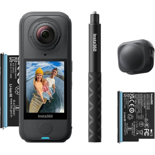Insta360 X4 مجموعة كاميرا حركة 360 درجة، فيديو 8K مذهل، عصا سيلفي غير مرئية، تصميم مقاوم للماء، أسود، لتجارب لا تُنسى.