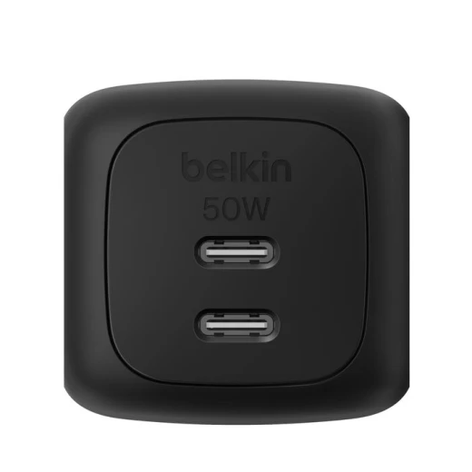 شاحن حائط بلكين مزدوج USB-C PD 50 واط مع PPS، أسود، شحن سريع لأجهزة iPhone و Samsung والمزيد - بيلكين - Image 2