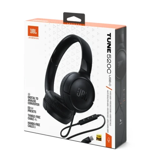 سماعات أذن JBL Tune 520C سلكية بمنفذ USB-C تصميم فوق الأذن مشغلات 40 ملم ملاءمة مريحة اللون الأسود مثالية للموسيقى والمكالمات - Image 4